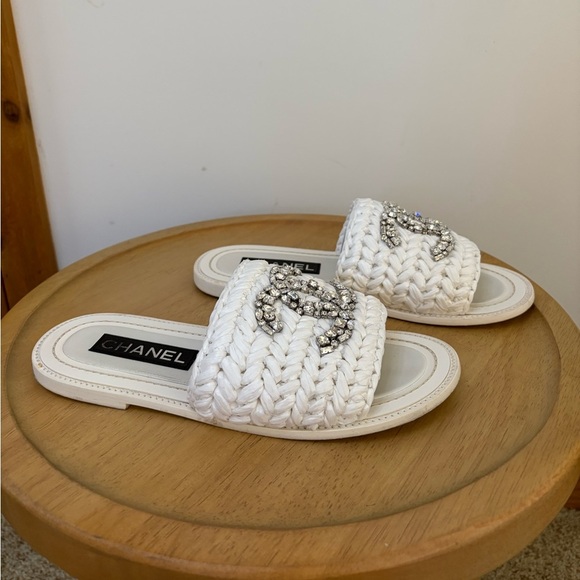 CHANEL Raffia Crystal CC Mules Sandals - Picture 4 of 8
